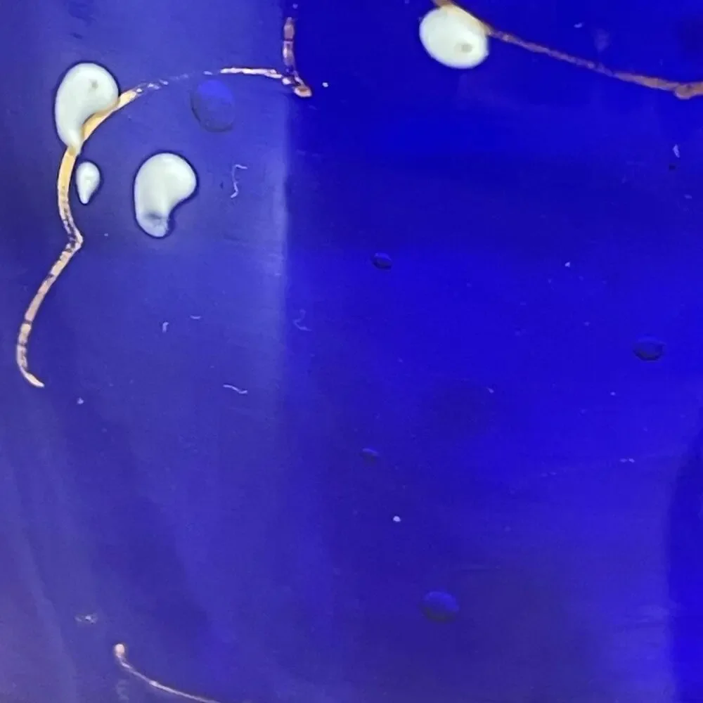 Vintage Signed Moser Art Glass Cobalt Blue Vase Gold Gilt Good Condition
